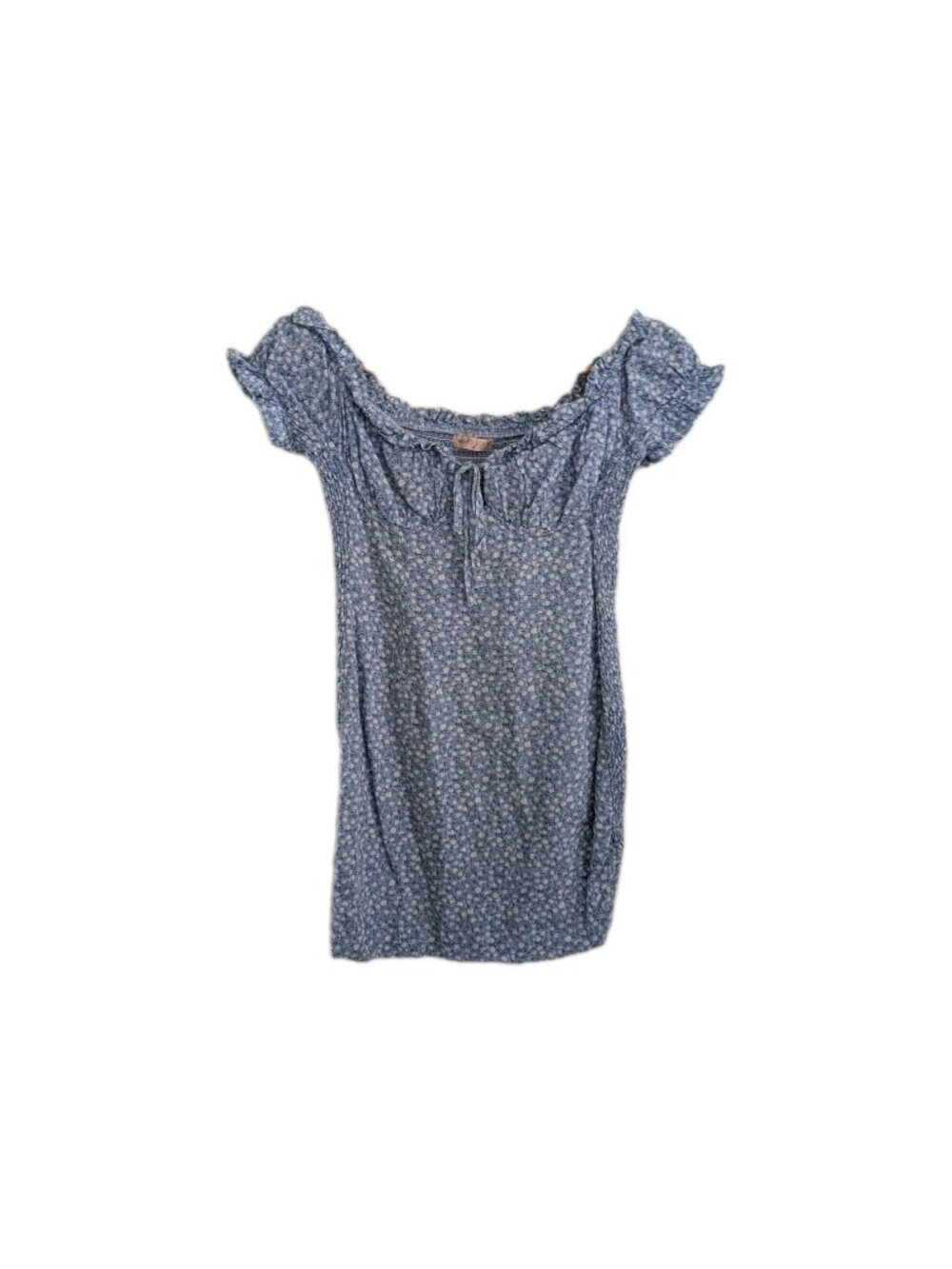 WHO I AM Blue Ditsy Floral Milkmaid Top Size 8 Cottagecore Coquette Smocked Boho